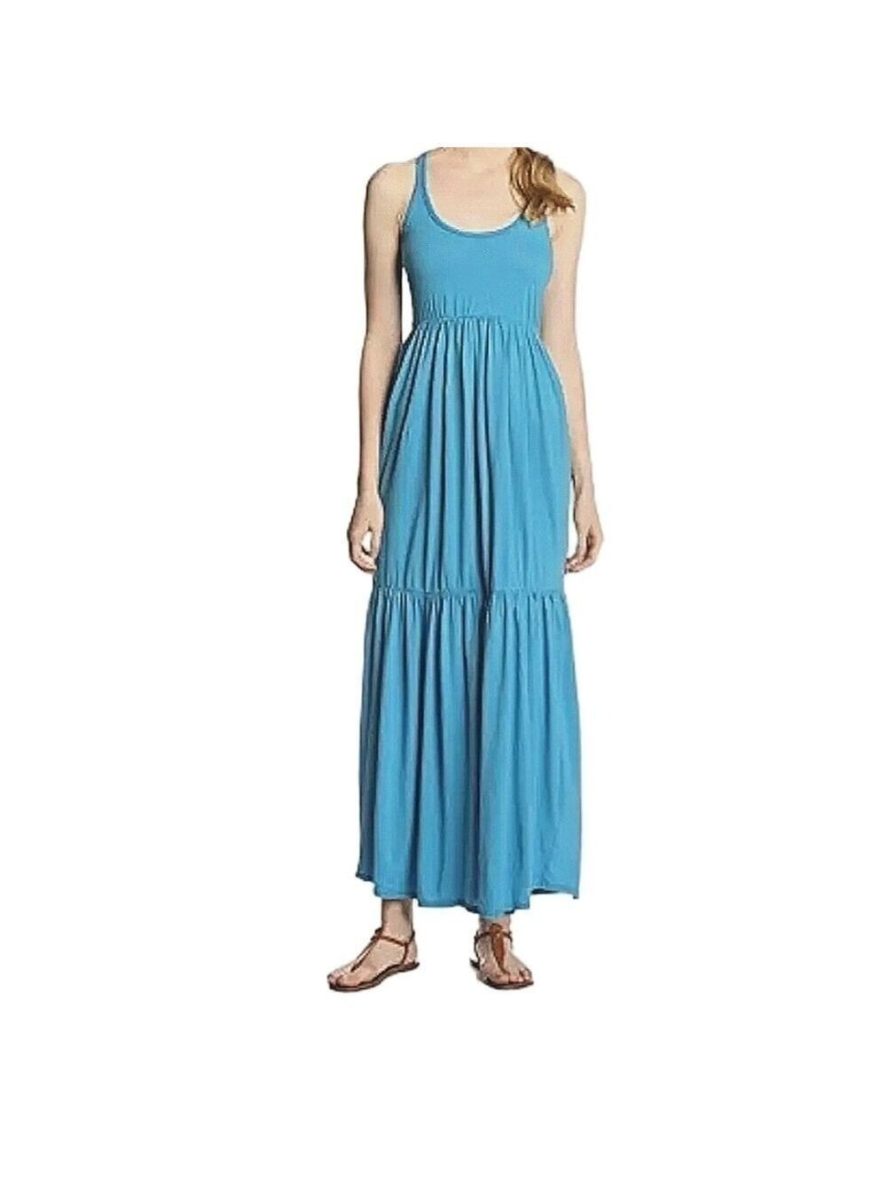 bobi Two Tier Blue Aqua Maxi Dress Sz: XS Sleeveless Razorback Bodice Casual